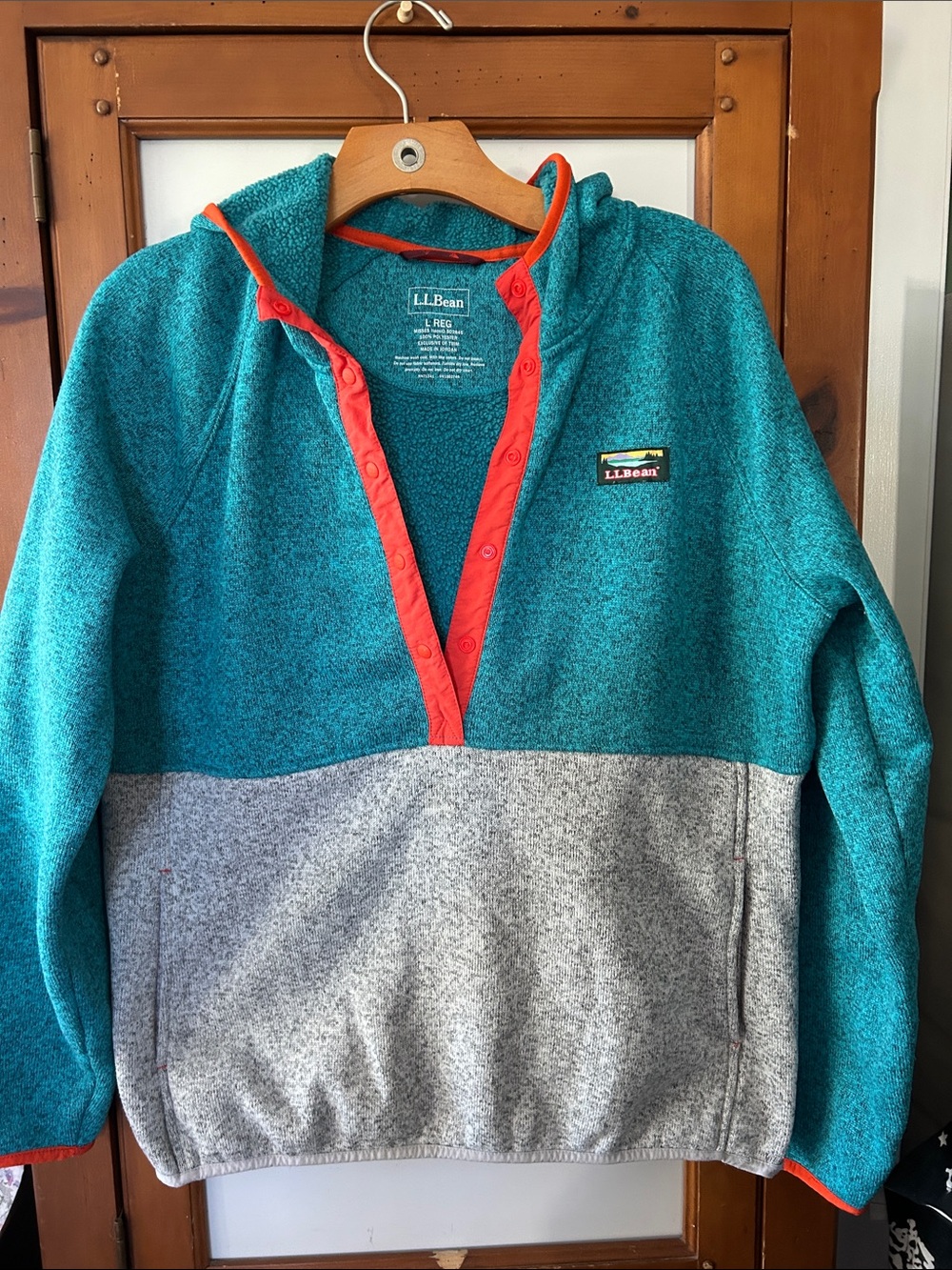 L.L. Bean Misses Teal and Gray Zip-Up Fleece with Orange Trim